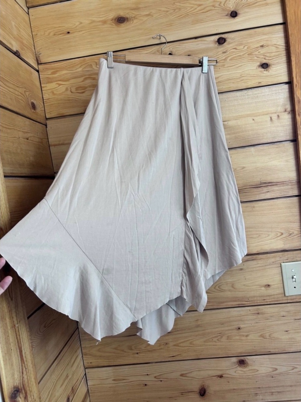 Kensie Asymmetrical Midi Skirt in Beige - Picture 3 of 7